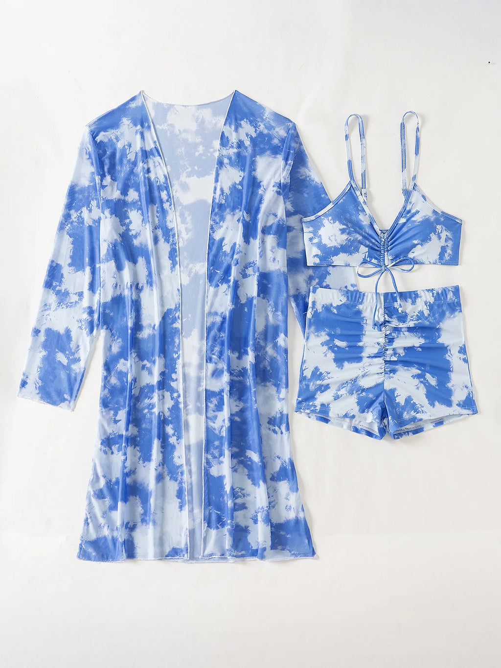 Bikini three piece printed belly covering long sleeved cover shirt tie dye swimsuit women's hot spring belly covering