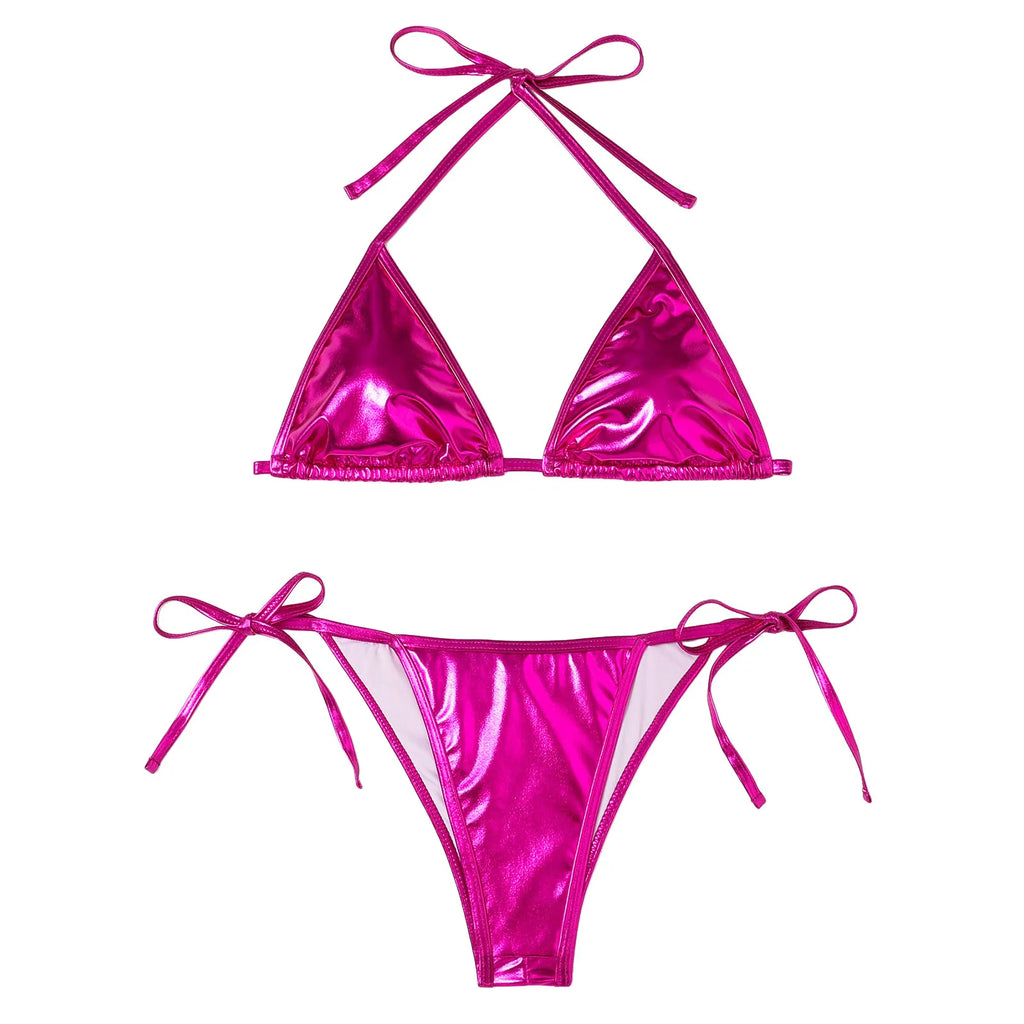 Bathing Suit For Women Tummy Control Women Bikini Sets Shiny String Padded Triangle 2 Pieces Swimsuit Bikini Women Swimwear 2025