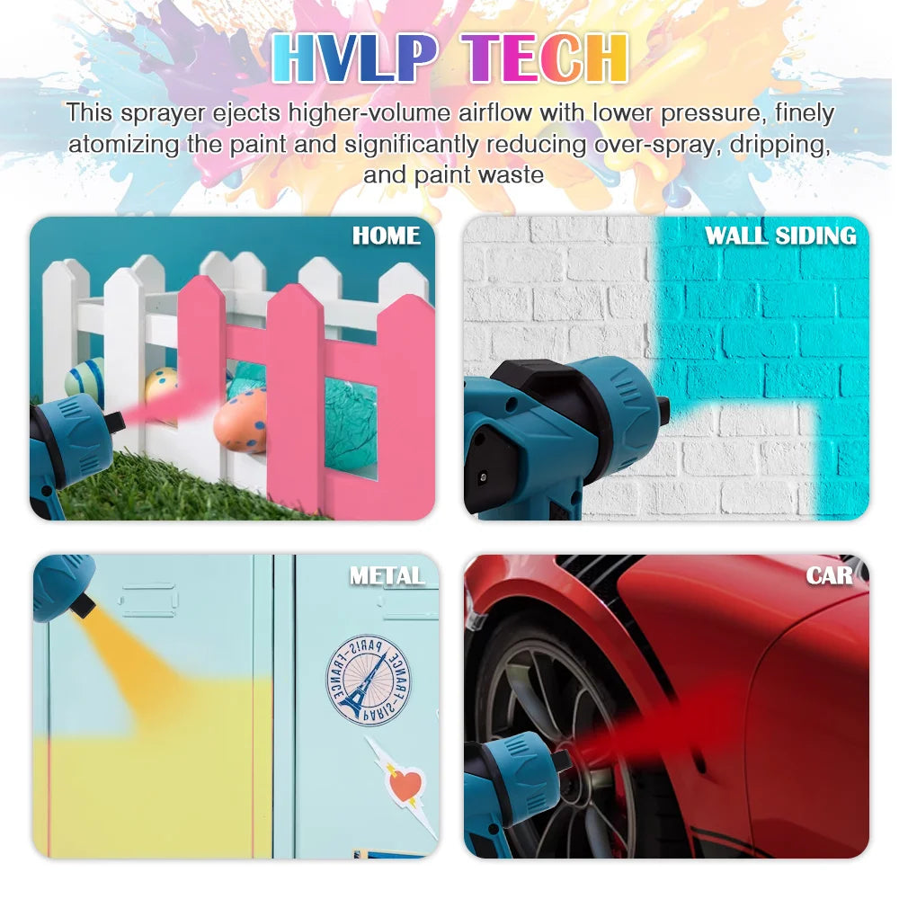 HVLP Paint Sprayer Cordless Electric 21V Airless 600W 800ML With 2x2000mAh Battery for Doors Fences Furniture Wall Cabinet Garde