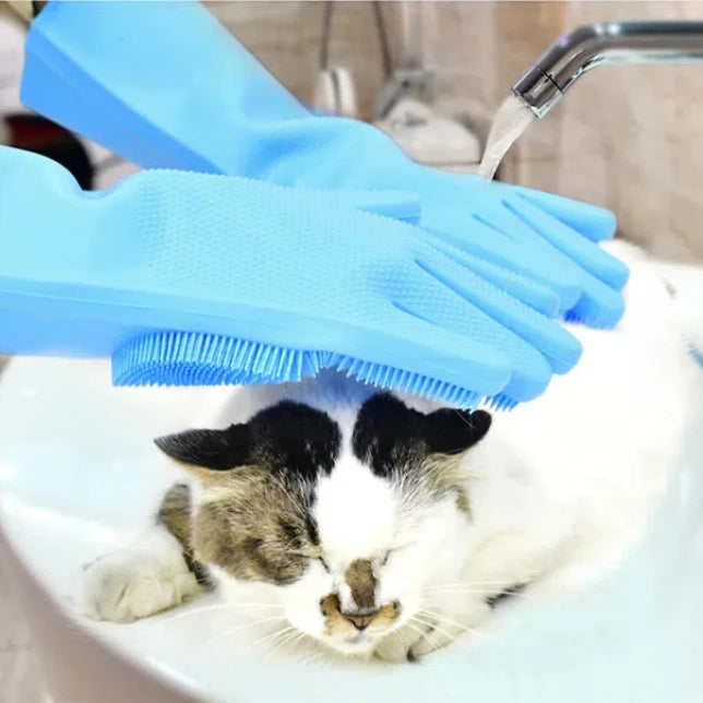 Silicone Bathing Glove for Cats - Gentle Pet Bath Brush and Massager - Efficient Cat Grooming Tool Shampoo brush