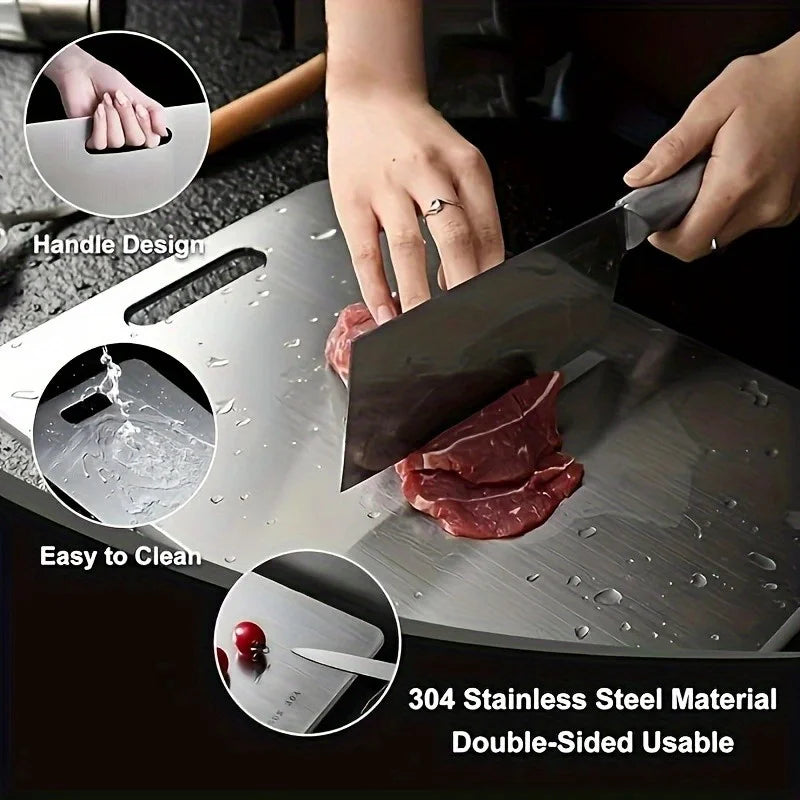 1-5PCS Stainless Steel Chopping Dual-Sided Titanium Cutting Board Portable Metal Kitchen Tool for Meat Fruit Vegetable