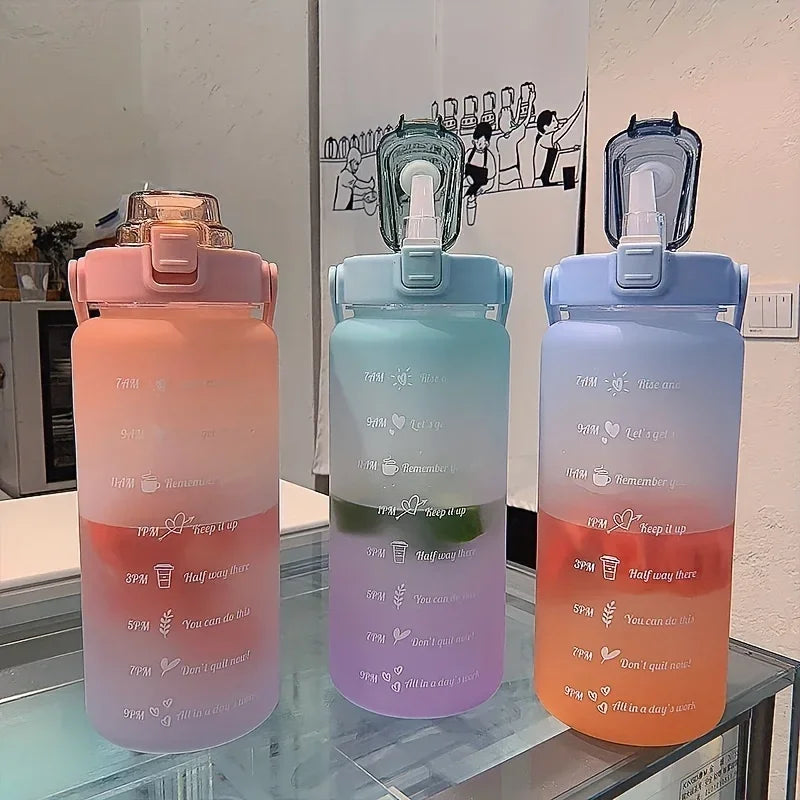2 Liter Large Capacity Sports Water Bottle Leak Proof Colorful Plastic Cup Drinking Outdoor Travel Portable Gym Fitness Jugs