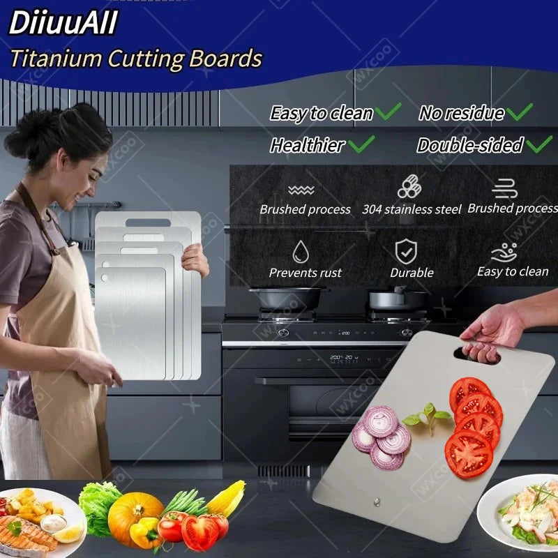 1-5PCS Stainless Steel Chopping Dual-Sided Titanium Cutting Board Portable Metal Kitchen Tool for Meat Fruit Vegetable