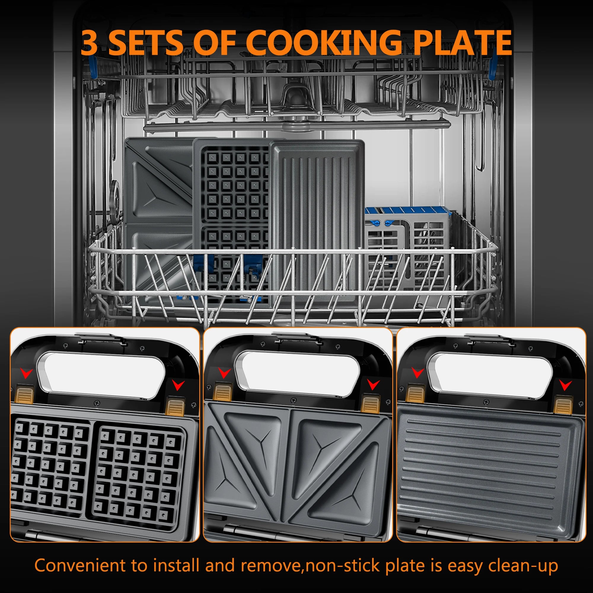 3-in-1 Sandwich Maker, Panini Press & Waffle Iron - Indoor & Outdoor Electric Grill with Removable Non-Stick Plates, 750W