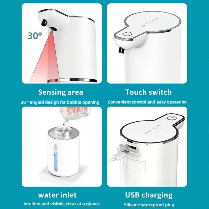 Automatic Soap Dispenser1200mAH IPX5 Waterprrof Smart Dispenser Touchless TypC USB Rechargeable Electric Hand Soap Dispenser