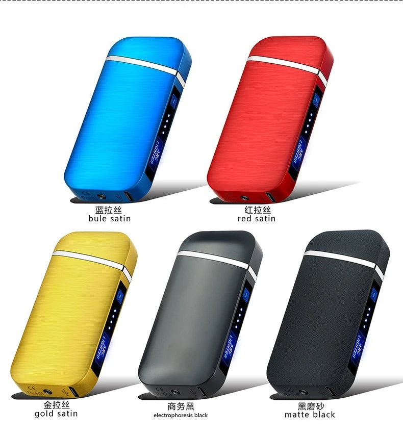 New Electric Windproof Metal Lighter Double Arc Flameles Plasma Rechargeable USB Lighter LED Power Display Touch Sensor Lighters