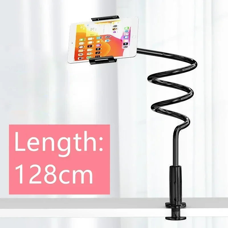 128cm Lazy Phone Holder, 360° Flexible Long Arm Bed Headrest Mount, Clamp Stand for 3.5-6.7" iPhone & Samsung Devices