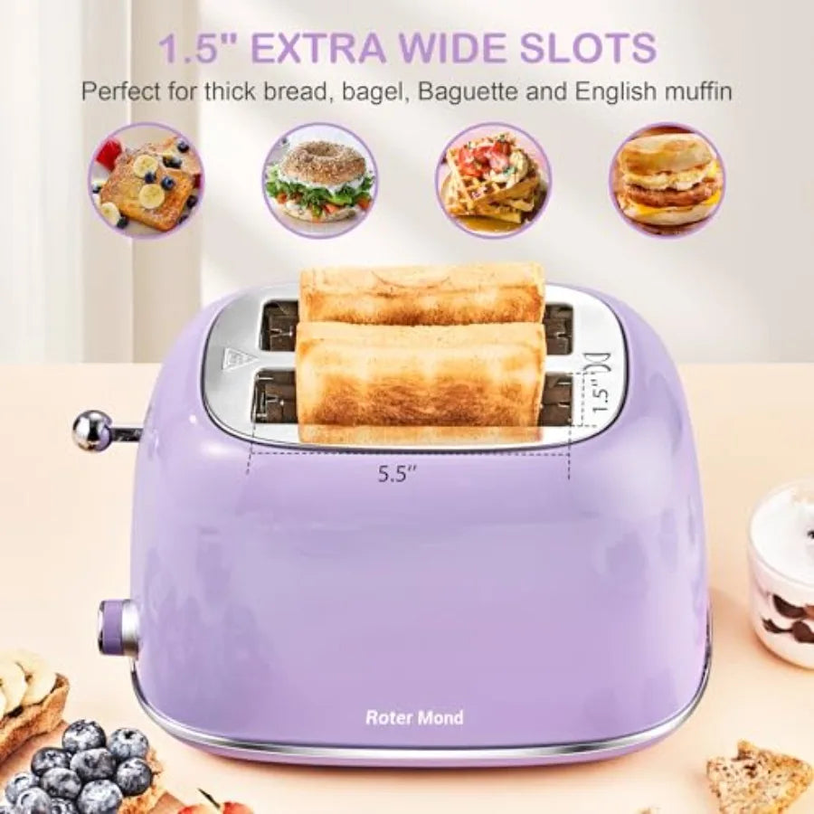 2 Slice Toaster Retro Stainless Steel with Bagel Cancel and Defrost Functions 6 Bread Shade Settings Extra Wide Slots and Remov