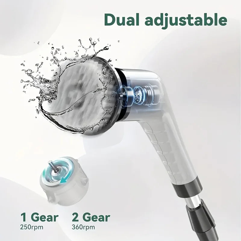 9-in-1 Electric Rotating Cleaning Brush, Wireless Shower Scrubber with Replaceable Heads and Adjustable Telescopic Handle