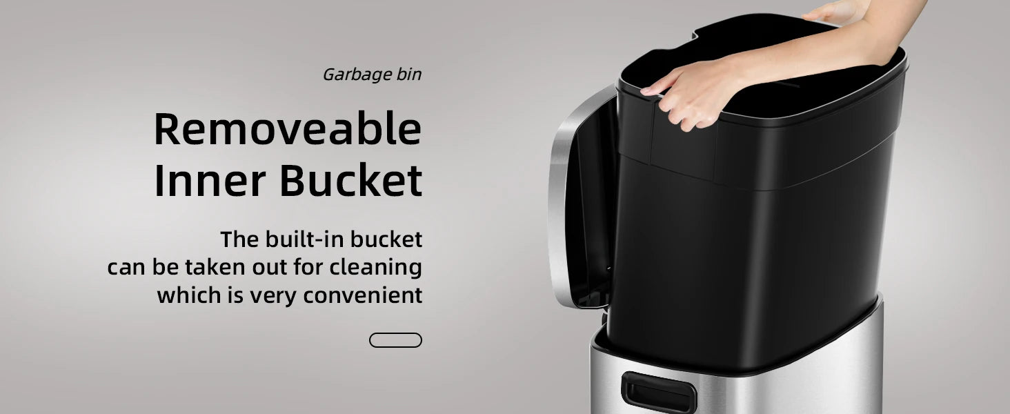 13 Gallon Trash Can with Lid, Trash Can with Removable Inner Bucket and Lid Soft Close, Pedal Rubbish Bin for Home Office