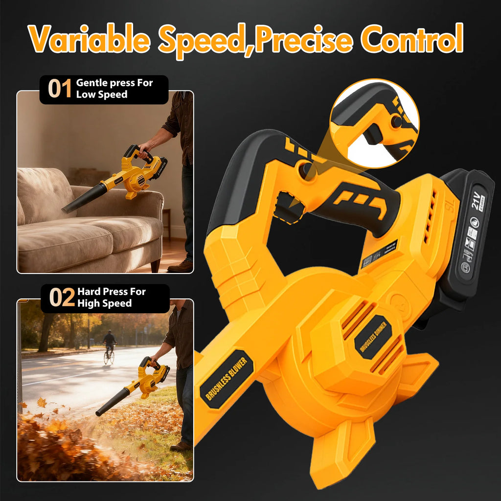 21V Brushless Leaf Blower Kit 150CFM Cordless Handheld Turbo Blower with Two 2.0Ah Batteries for Leaves Lawn Care Patio Dust