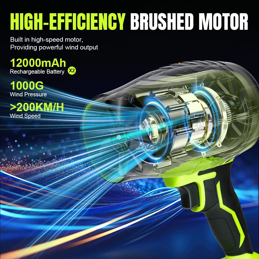 Electric Cordless Portable Turbo Blower Brushed Storm Machine Household Dust Snow Cleaning Power Tool with 10-cell,2-battery