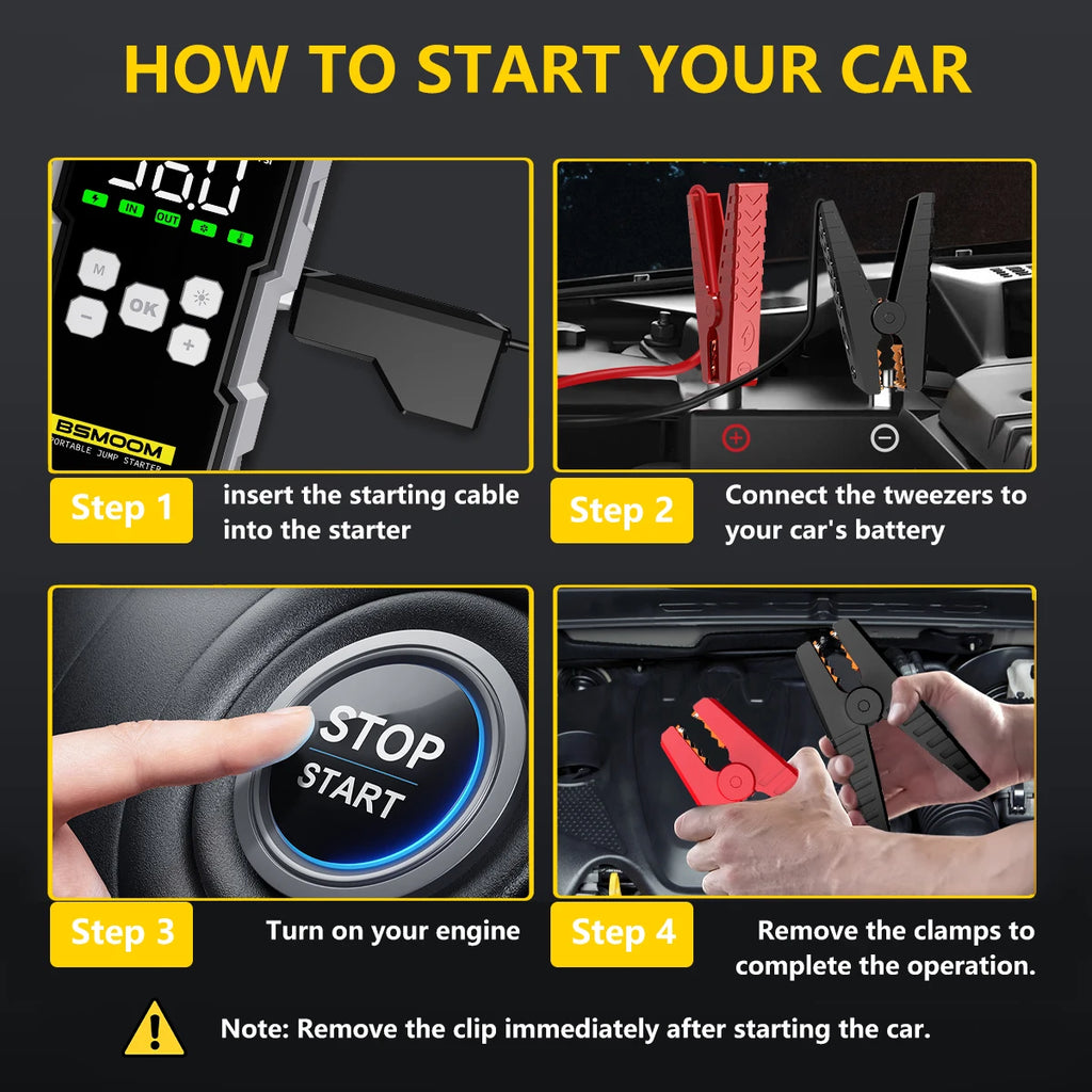 7000A Car Jump Starter with Air Compressor Battery Booster 12V Power Bank with LED Flashlight, Smart Cable with Voltage Display