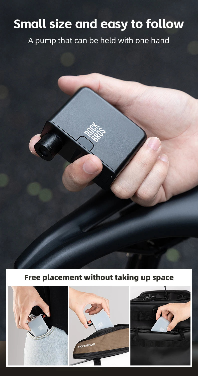 ROCKBROS Portable Mini Electric Bicycle Pump 120PSI Type-C Bike Tire Air Inflator Pump MTB Road AV FV Valve Cycling Pump
