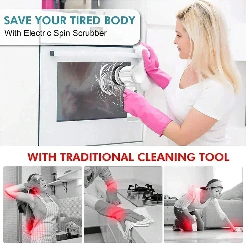 Cordless Electric Spin Scrubber with 5 Replaceable Brush Heads USB Rechargeable Waterproof Power Cleaning Brush Multi-purpose De