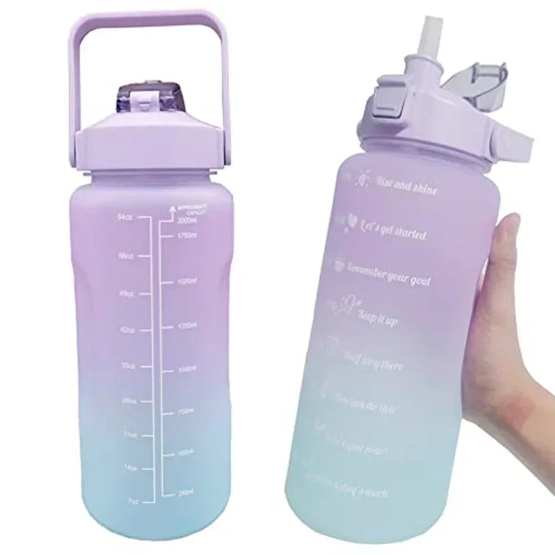 2 Liter Large Capacity Sports Water Bottle Leak Proof Colorful Plastic Cup Drinking Outdoor Travel Portable Gym Fitness Jugs