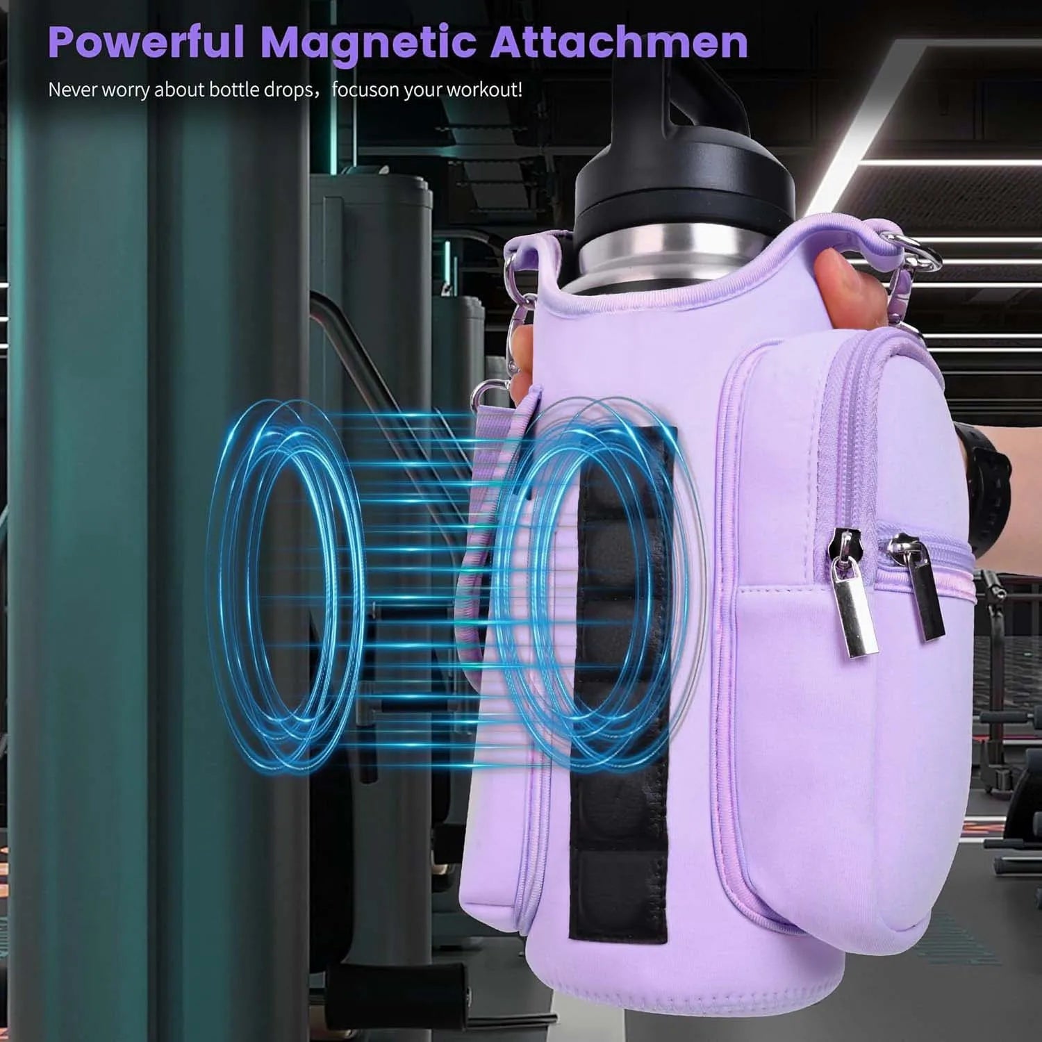 Neoprene Multifunctional Magnetic Water Bottle Holder - Adjustable Strap & Phone Pocket, Magnetic Gym Bag, Ideal for Men & Women