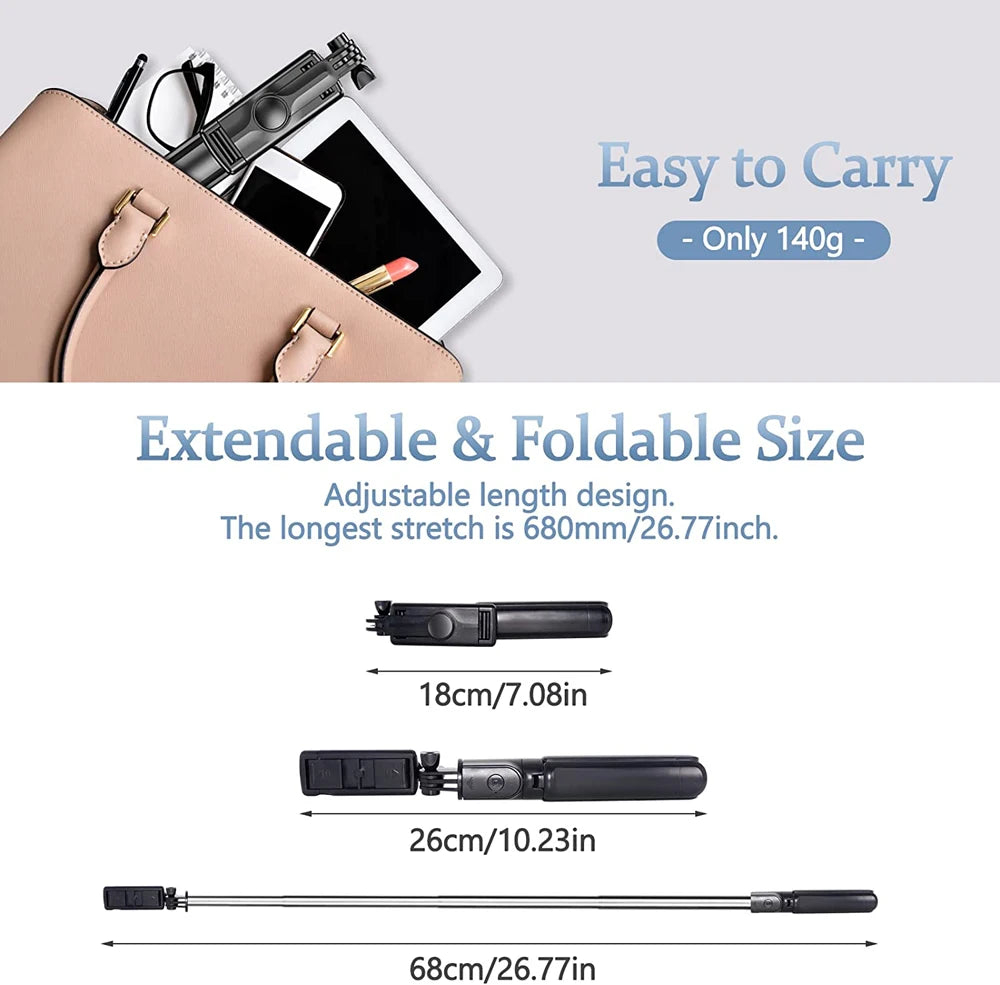 3In1 Bluetooth Wireless Selfie Tripod with Fill Light Shutter Remote Control Portable Foldable Monopod for IPhone Smart Phone