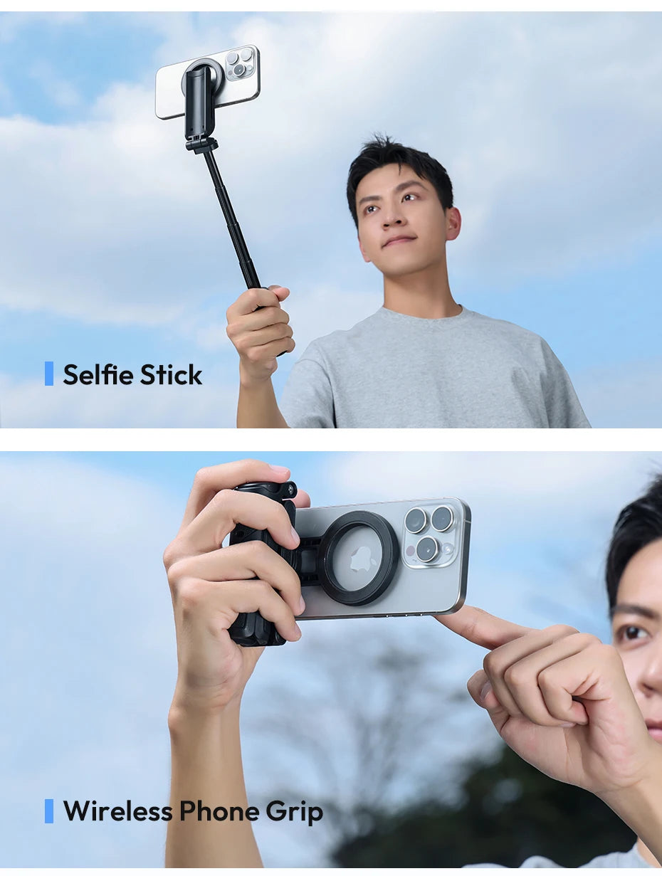 Ulanzi JJ03 Magnetic Phone Tripod Wireless Phone Grip Selfie Stick Desktop Tripod for iPhone 16 15 14 13 Pro Pro Max