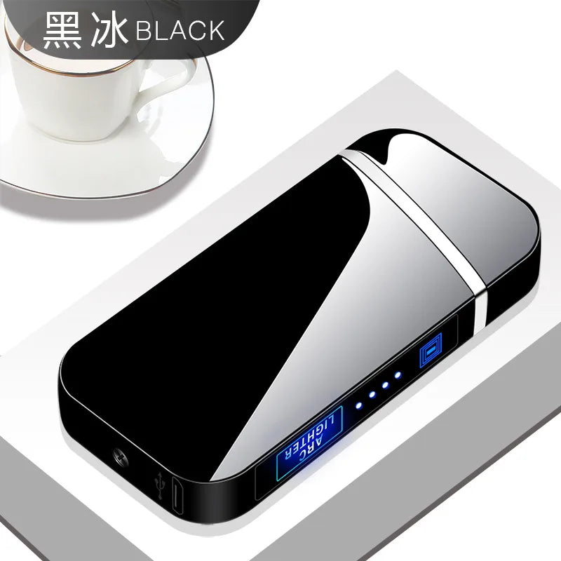 New Electric Windproof Metal Lighter Double Arc Flameles Plasma Rechargeable USB Lighter LED Power Display Touch Sensor Lighters