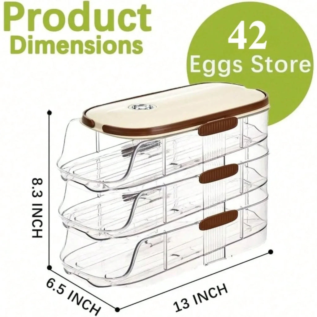 Clear Stackable 3 Tier Automatic Rolling Egg Dispenser With Handle