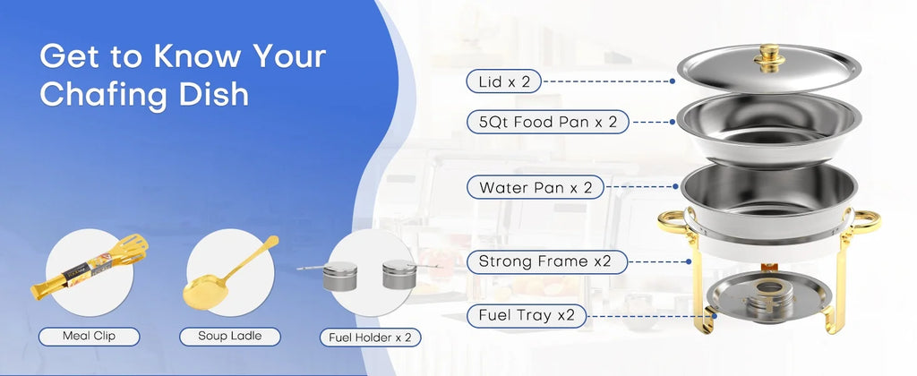 ROOMARK 9QT Chafing Dish Buffet Set , High Grade Stainless Steel Catering Warmer Complete set with Thick Frame for Party Wedding