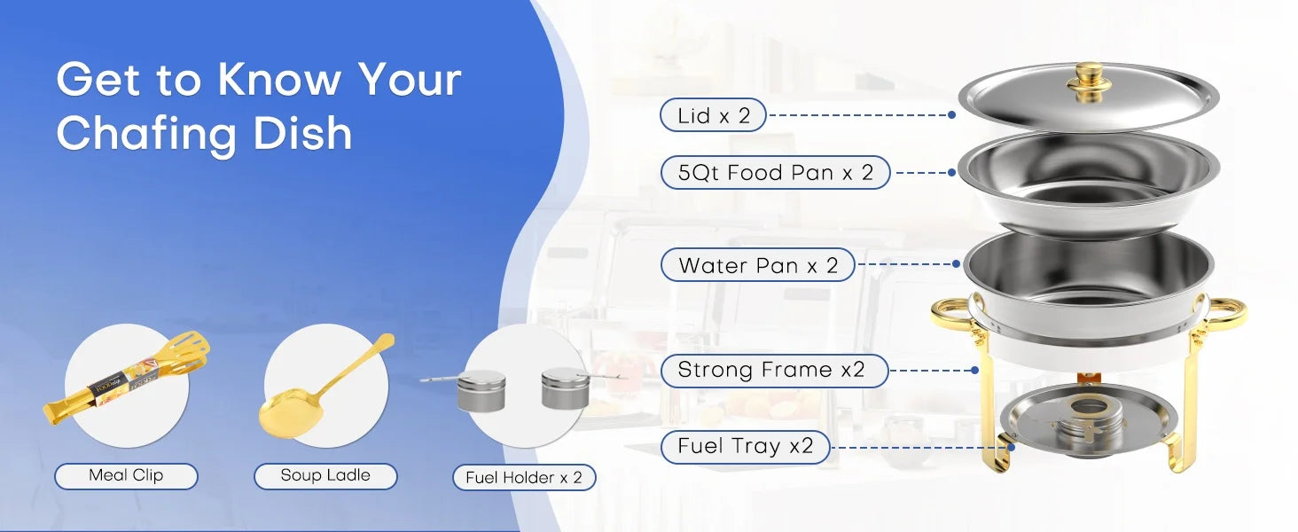 ROOMARK 9QT Chafing Dish Buffet Set , High Grade Stainless Steel Catering Warmer Complete set with Thick Frame for Party Wedding