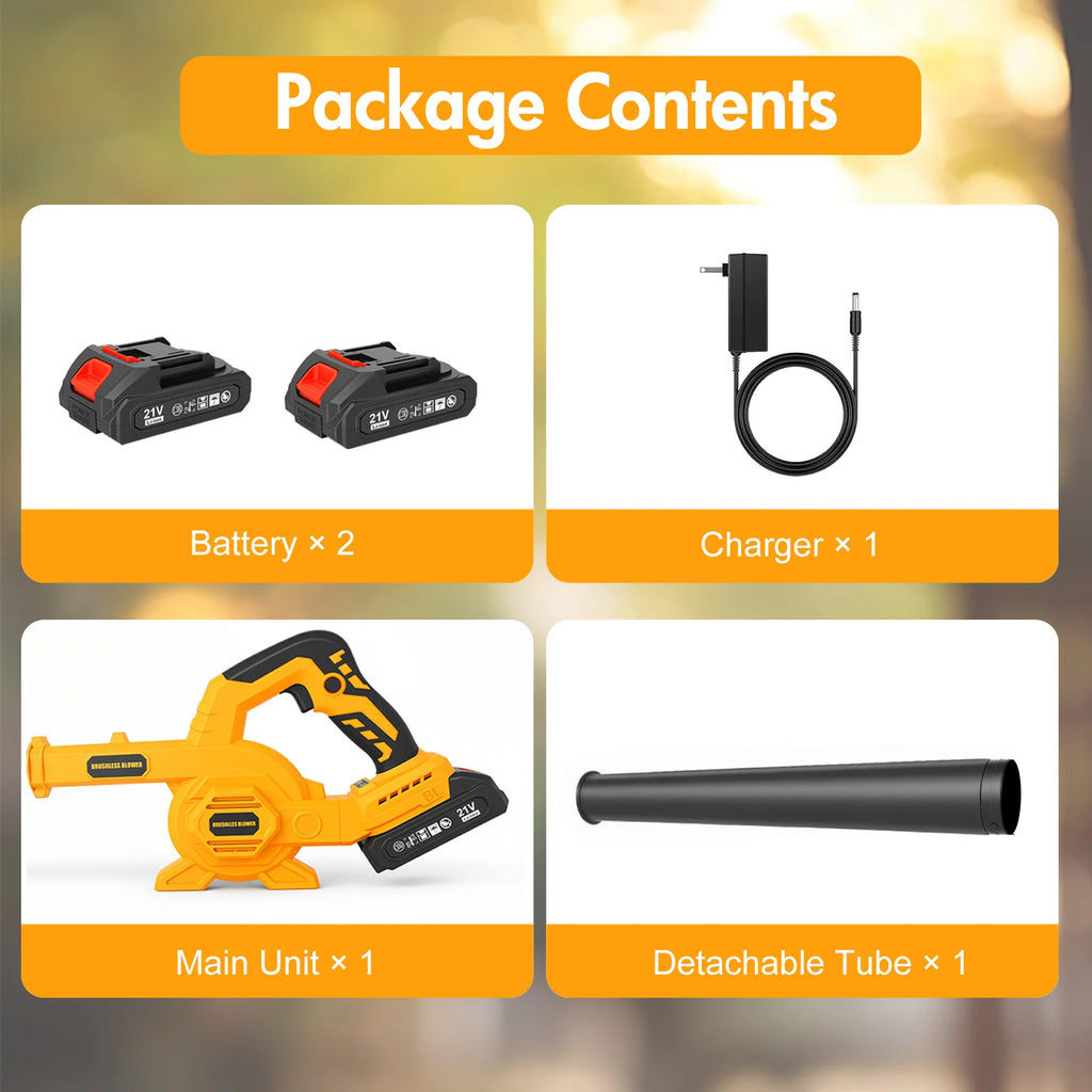 21V Brushless Leaf Blower Kit 150CFM Cordless Handheld Turbo Blower with Two 2.0Ah Batteries for Leaves Lawn Care Patio Dust