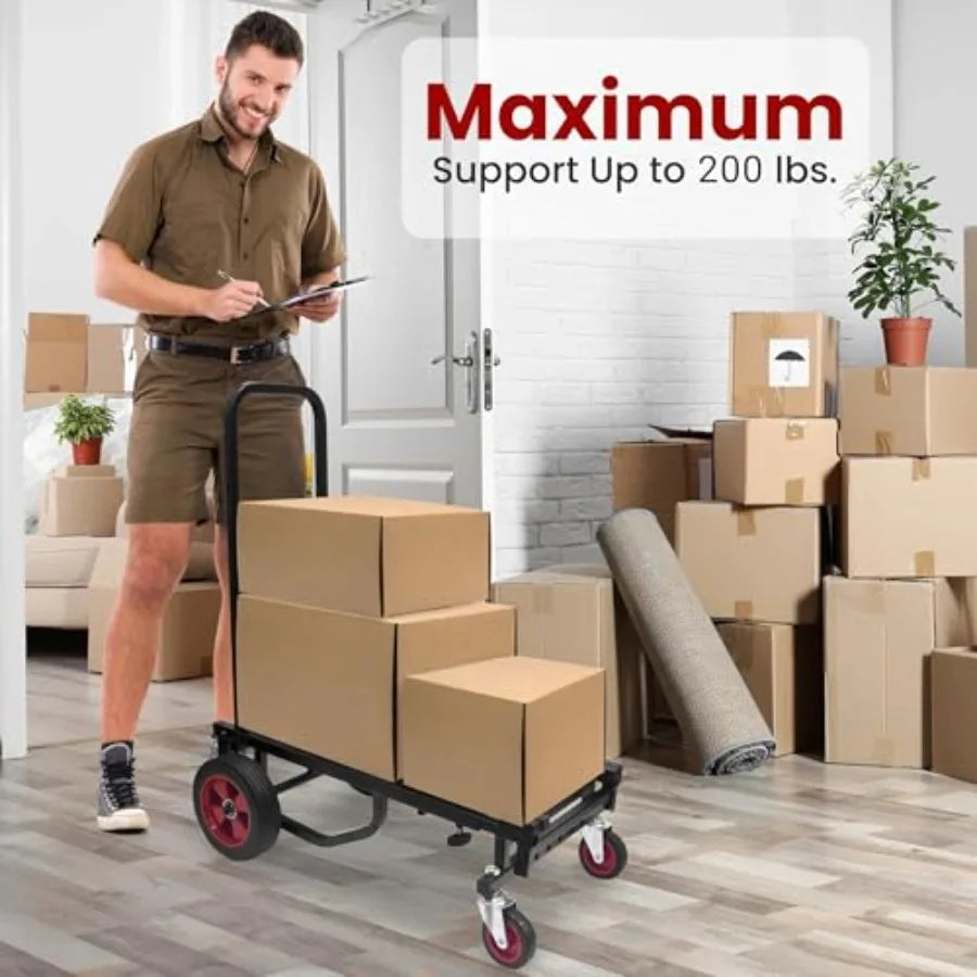 Compact Folding Adjustable Equipment Dolly - Heavy Duty 8-in-1 Convertible Cart Hand Truck/Dolly/Platform Cart with R-Trac Whee
