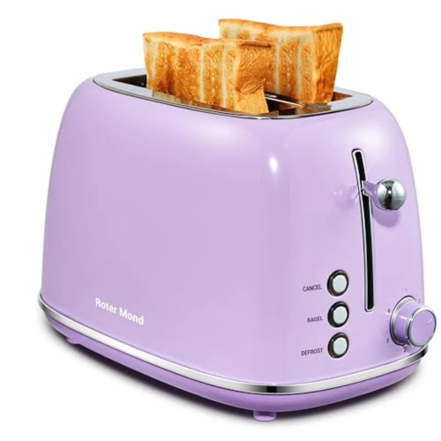 2 Slice Toaster Retro Stainless Steel with Bagel Cancel and Defrost Functions 6 Bread Shade Settings Extra Wide Slots and Remov