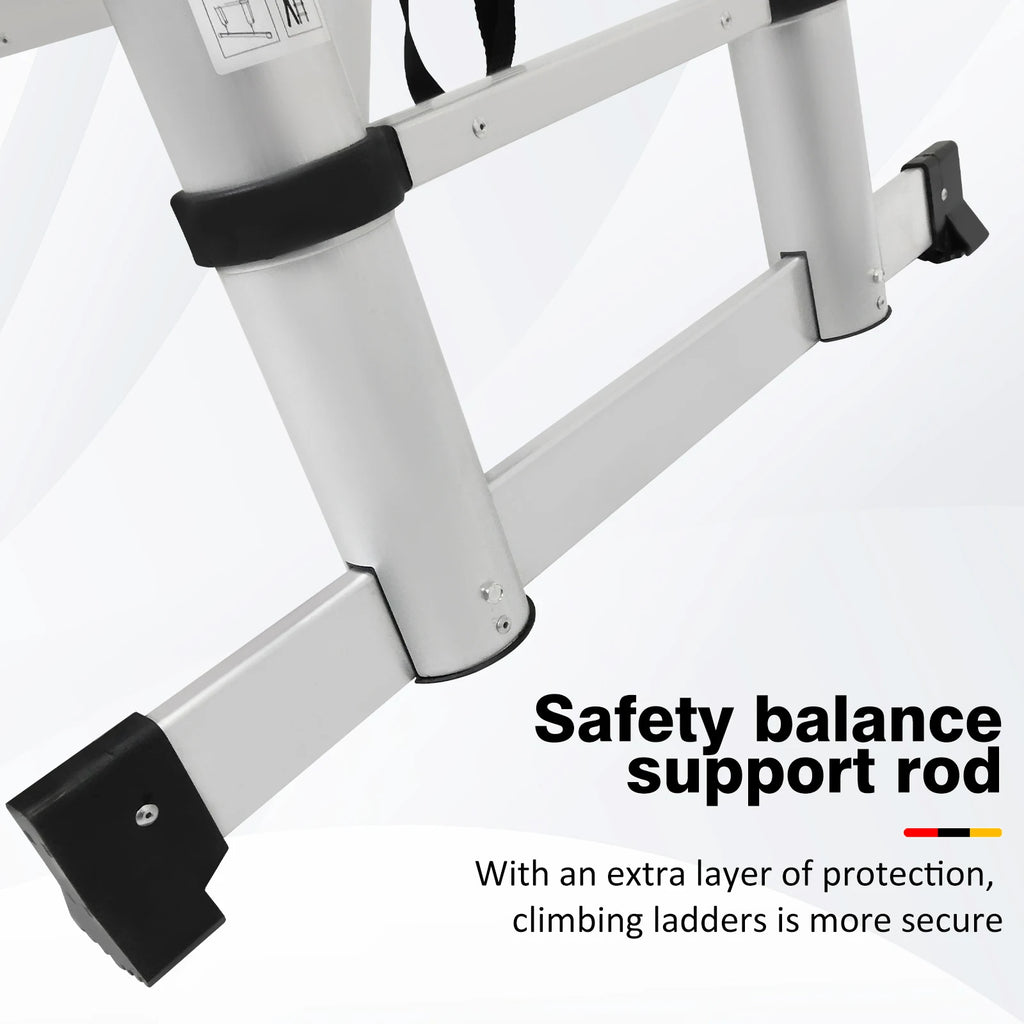 3.8M/5M Aluminium  Telescopic Ladder ,Heavy Duty Multi-Purpose A-Frame Sturdy Folding Ladder ,No-slip,150kg Load Capacity