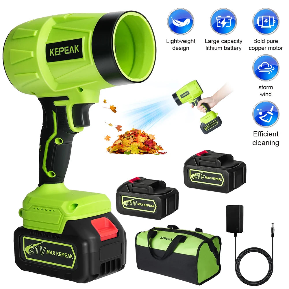 Electric Cordless Portable Turbo Blower Brushed Storm Machine Household Dust Snow Cleaning Power Tool with 10-cell,2-battery
