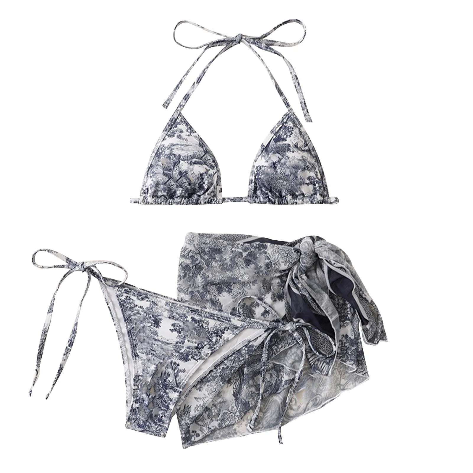 Tie Dye Women'S Tankini Swimwear Three Piece Bikini Set With Sheer Sunscreen Poncho Swimsuit 3pcs Summer Beachwear For Ladies
