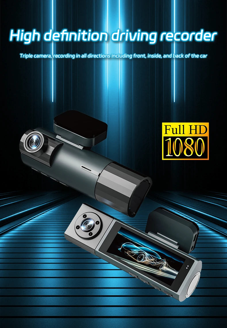 WiFi Car Dvr HD 1080P 3way Dash Cam Front Inside Rear Wide Angle Night Vision G-sensor Loop Recording Camera Vehicle Accessories
