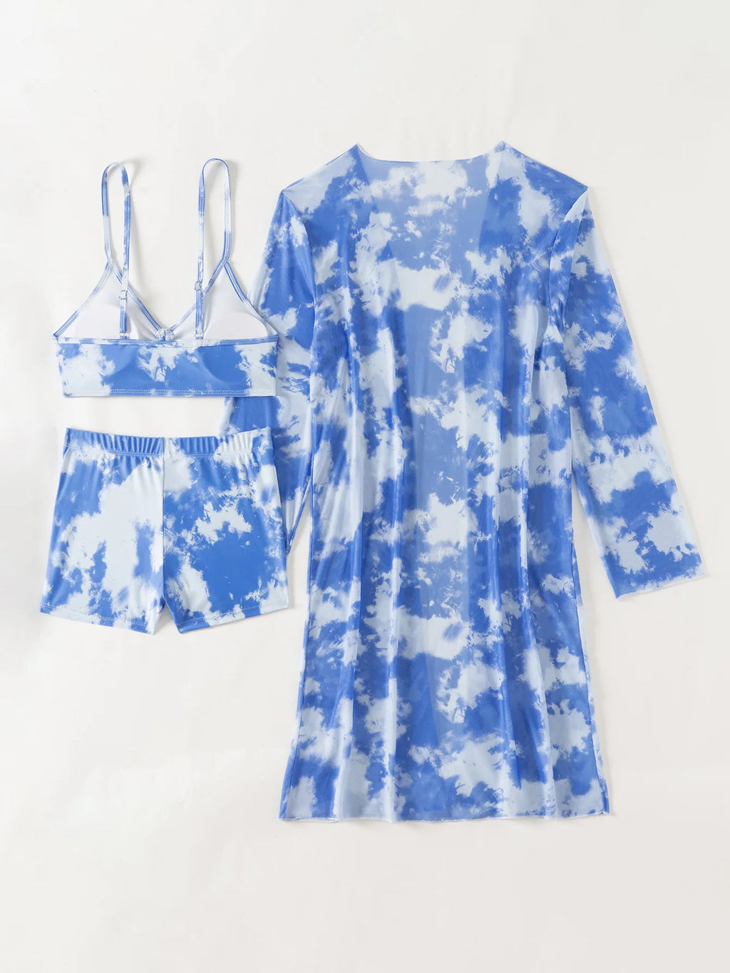 Bikini three piece printed belly covering long sleeved cover shirt tie dye swimsuit women's hot spring belly covering