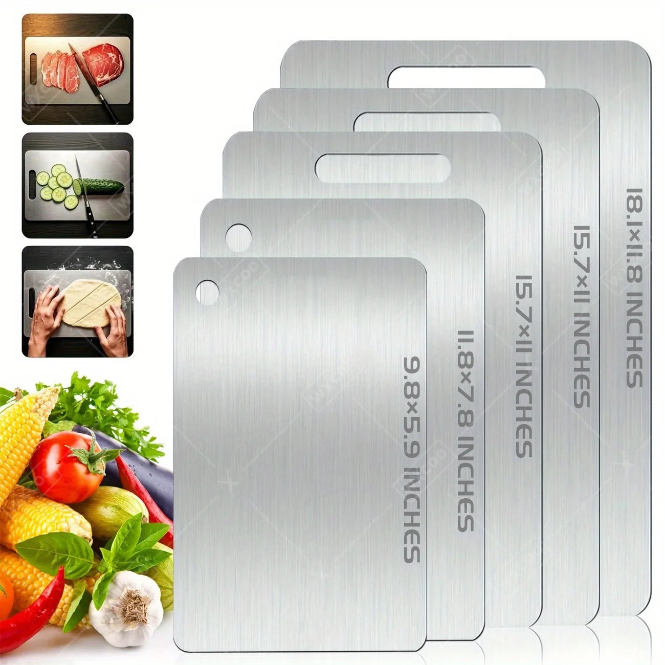 1-5PCS Stainless Steel Chopping Dual-Sided Titanium Cutting Board Portable Metal Kitchen Tool for Meat Fruit Vegetable