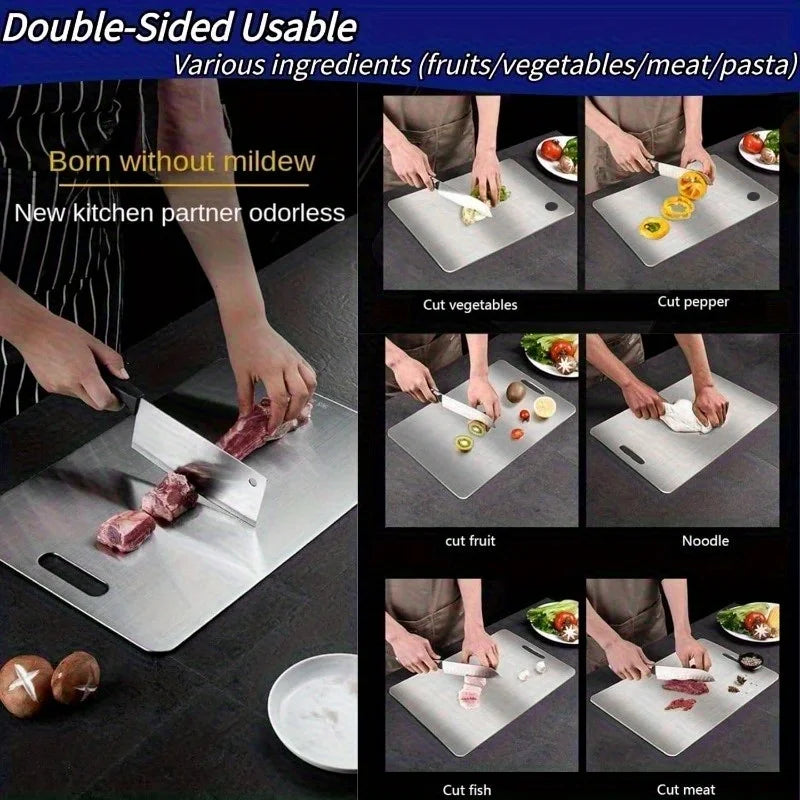 1-5PCS Stainless Steel Chopping Dual-Sided Titanium Cutting Board Portable Metal Kitchen Tool for Meat Fruit Vegetable