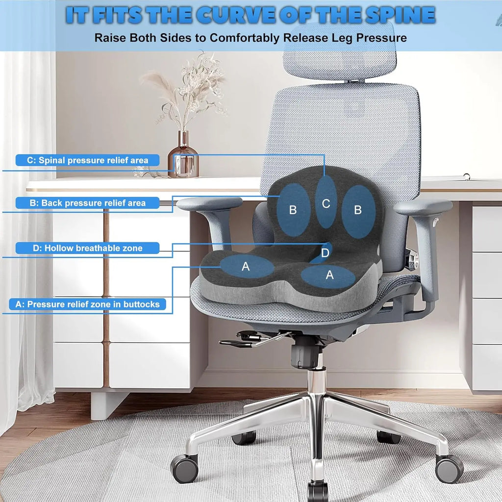 Memory Foam Cushion One-piece Seat Backrest Pillow Buttocks Cushions Office Chair Relief Cushion With Breathable Backrest
