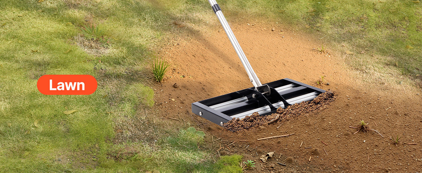 VEVOR Lawn Leveling Rake with Roller Stainless Steel Lawn Leveler with Adjustable Handle Effort Saving Lawn Level Tool for Yard