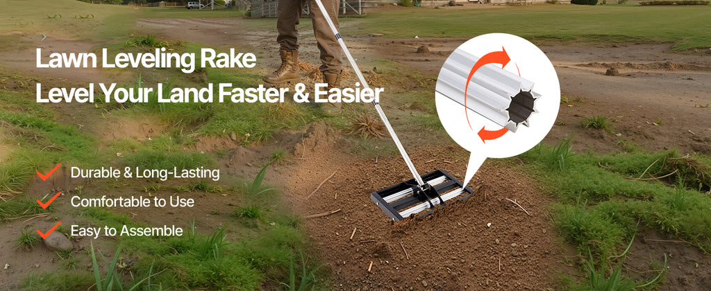 VEVOR Lawn Leveling Rake with Roller Stainless Steel Lawn Leveler with Adjustable Handle Effort Saving Lawn Level Tool for Yard